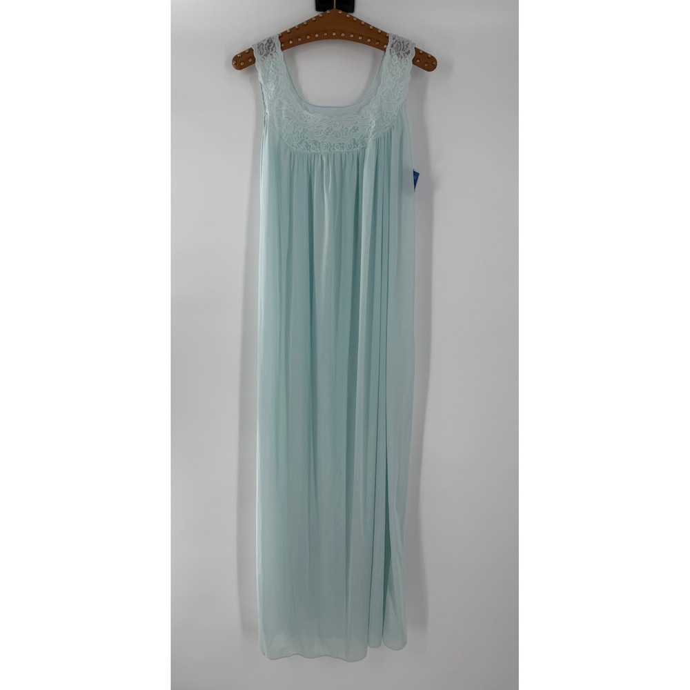 Contessa Vintage Light Blue Lace Yoke Full Length Nylon Nightgown Medium NWT